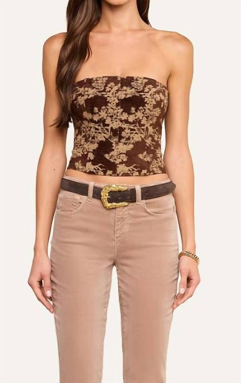 NEW L'AGENCE paule strapless corset top in brown floral tapestry